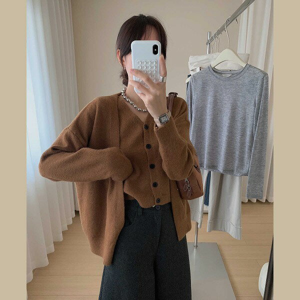 chic 韓国ファッション 着痩せ Vネック ベスト + 長袖 コート セット