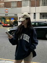 トップス chic 韓国ファッション 長袖 レトロ ラウンドネック ベアトップ パーカー