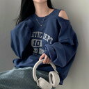 トップス chic 韓国ファッション 長袖 レトロ ラウンドネック ベアトップ パーカー