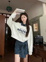 韓国風 プリント トップス 長袖 パーカー+セミロングスカート セット
