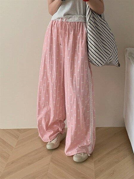 エレガント おしゃれ韓国系 カジュアル系 リボン ロングパンツ