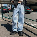 美人度アップ 韓国系 カジュアル系 おしゃれ デニム ロングパンツ