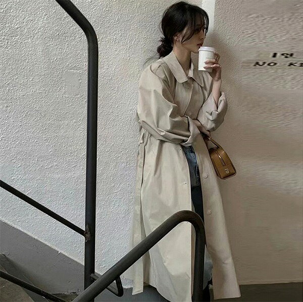 レトロ 着&#30246;せ レーシング 長袖 折り襟 ロング コート/トレンチコート