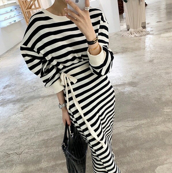 ★カジュアル ゆったり ユニーク ストライプ デザイン性 着心地抜群