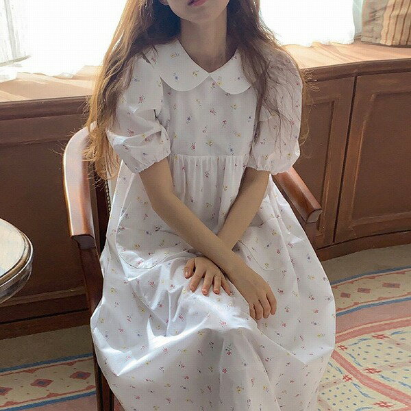★折り襟 スカート 韓国風 超可愛い パフスリーブ 優しい