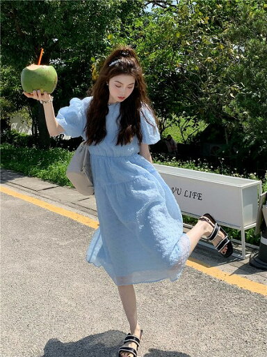 ★可愛い パフスリーブ シャツ ワンビース レディース 半袖スカート 韓国ファッション ★可愛い パフスリーブ シャツ ワンビース レディース 半袖スカート 韓国ファッション