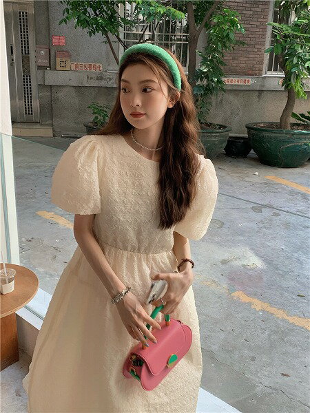 ★可愛い パフスリーブ シャツ ワンビース レディース 半袖スカート 韓国ファッション