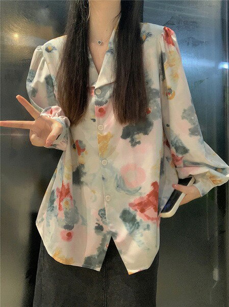 ★韓国風 通勤 花柄プリント レトロ ブラウス シャツ
