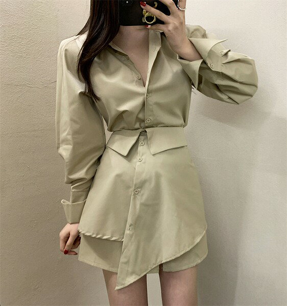 ファッション デザイン 長袖 シャツ スカート ツーピース