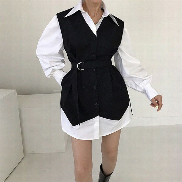 ファッション デザイン 長袖 シャツ スプライス拼接