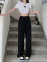 カジュアル ゆったり ハイウエスト ロングパンツ プリント カジュアルパンツ