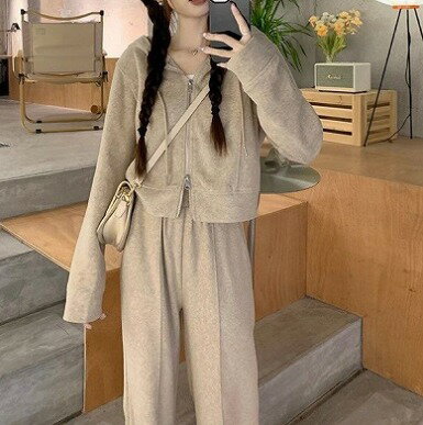 レディース 韓国風 カジュアル スポーツスーツ ルーズ トレーナー ワイドパンツ 2点セット