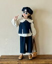 子供 女の子 ラペル シャツ デニムベスト パンツ 3点セット スーツ