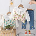 新作 春服 子供服 女の子 ブラウス ベスト デニムジーンズ セットアップ 3点セット 韓国風 80-120cm