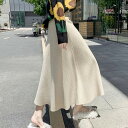 スカート レディース ニット ボトムス Aラインスカート 韓国風 ミドル丈 ハイウエスト フリーサイズ