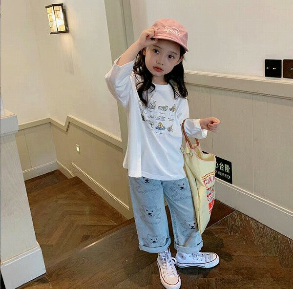 子供服春秋服★女の子Tシャツ，ズボン★ファッションTシャツ ★韓国風子供春秋服★90-140