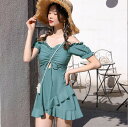 水着 ワンピース レディース 体型カバー オールインワン 大きいサイズ ママ 水泳服 スイムウェア★S-2XL