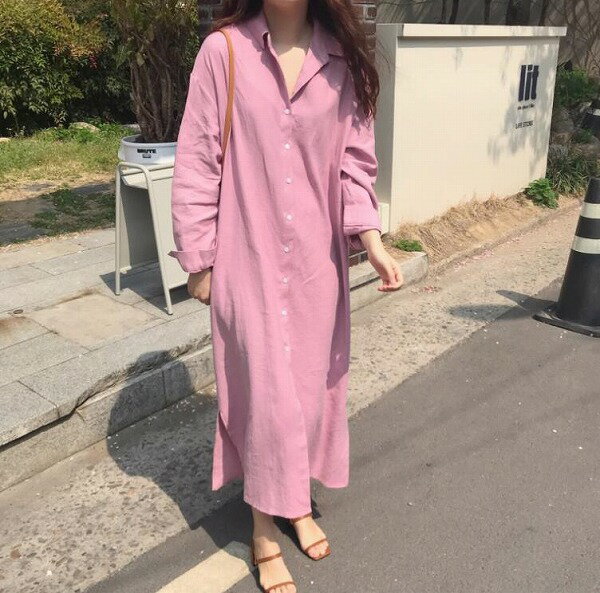 韓国春秋ファッション シャツスカート ブラウス レディース シャツスカート 長袖Tシャツゆったり