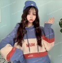 韓国ファッション秋冬パーカーレディース裏毛付きパーカールーズ長袖Tシャツ