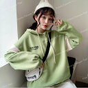 韓国ファッション秋冬パーカーレディース裏毛付きパーカールーズ長袖Tシャツ