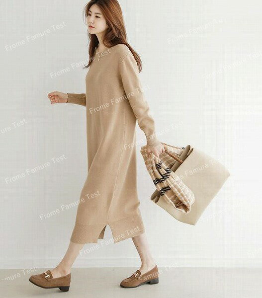 秋冬新ニット女性ニットセーターゆったりした上着、ニットワンピース