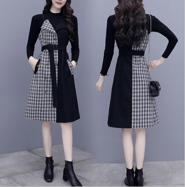 秋冬新作　ニットワンピース 　 レディース セーター トップス ニットソー2点セット 通勤通学