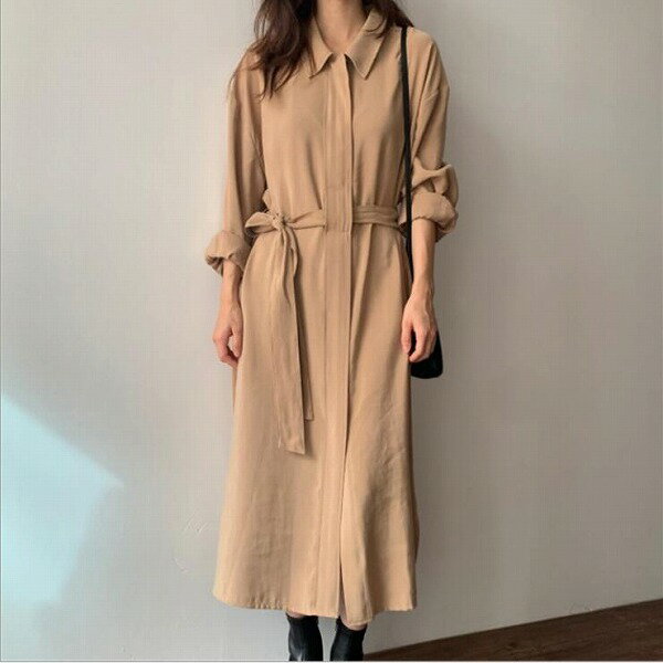 ワンピース 膝丈 レディース 秋冬 長袖 チュニック ロングワンピース 体型カバー 無地 大きいサイズ