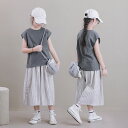 子供服 キッズ 女の子 セットアップ ノースリープ ワイドパンツ 韓国風 ファッション 夏 おしゃれ