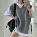 ベスト ニット ニットトップス レディース Vネック ノースリーブ ニットトップス ゆったり