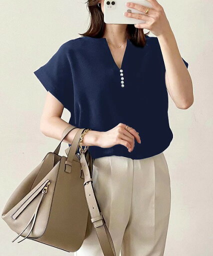 ブラウス トップス 半袖シャツ Vネック レディース服 気質 INS大人気 ブラウス トップス 半袖シャツ Vネック レディース服 気質 INS大人気