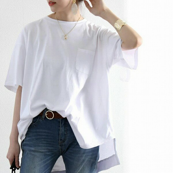 ロングtシャツ トップス レディース 半袖シャツ ビッグサイズ Tシャツ 夏新作 不規則デザイン