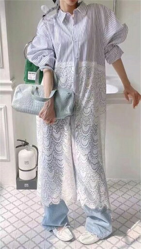 見なきゃ損する 縫付 ストライプ 個性 レースワンピース シャツワンピース 秋 ロングスカート 見なきゃ損する 縫付 ストライプ 個性 レースワンピース シャツワンピース 秋 ロングスカート