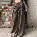 ストレートパンツ カジュアル レザーパンツ 秋 ハイウエスト スリム(4)