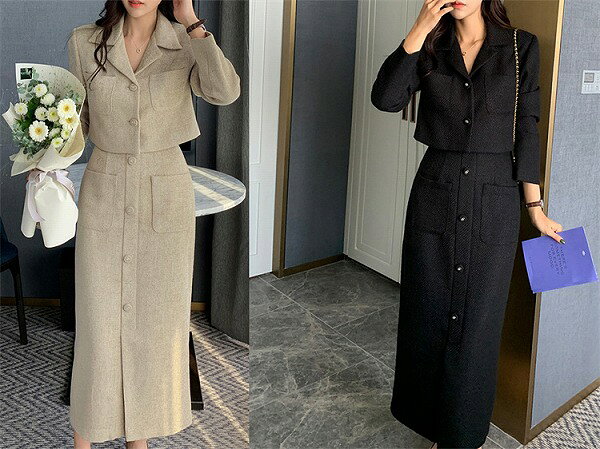 1枚でオシャレ見えが叶う コート ツイード スカート スーツ ロングスカート セットアップ スリム