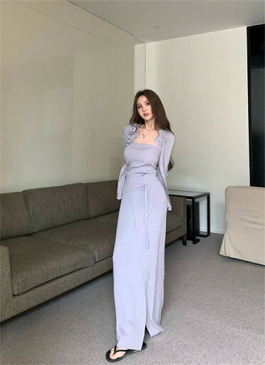 美貌であなたの心を襲う 3点セット スプリット ロングスカート カットソー スカート ニットトップス 美貌であなたの心を襲う 3点セット スプリット ロングスカート カットソー スカート ニットトップス