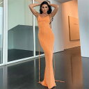 持つだけでお洒落度UP キャミワンピース 背透けて レースアップ ロングスカート セクシー 大人気(4)