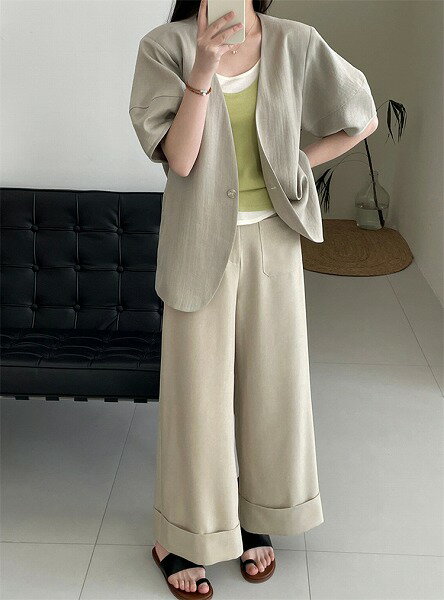 自信を持って 綿のスーツ ボタン一粒 コート レディース ゆったりする パフスリーブ 洋服 上着
