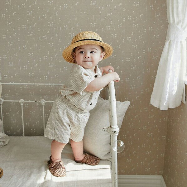 夏新作 韓国版 ins 半袖 シャツ 上着+半ズボン 2点 セット 外出 綿 男女兼用 子供服 2色