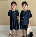 夏新作 兄妹服 カウボーイ 上着+半ズボン セット 夏服 薄い 半袖 ワンピース 子供服 80~150cm