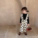 春新作 女の子 長袖 ストレッチ 上着 ドット サロペット セット 子供服