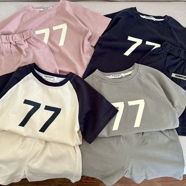 夏新作 綿 半袖 上着+半ズボン 2点 セット 男女兼用 子供服 80~130cm