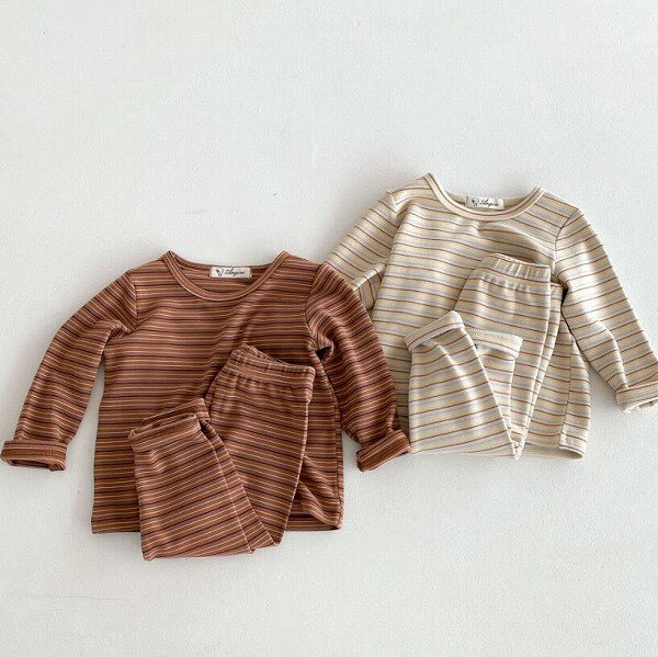 秋冬新作 韓国版 綿 しま模様 赤ちゃん 上着+ズボン 2点 セット 男女兼用 子供服 80~130cm(4)