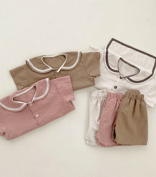 夏新作 ins 韓国版 アカデミック 夏服 シャツ 半袖 +半ズボン 2点 セット 綿 男女兼用 子供服