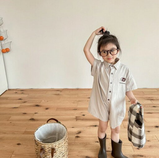 夏新作 ins 綿 連体服 韓国版 夏服 シャツ半ズボン 刺繍 男女兼用 子供服 2色 夏新作 ins 綿 連体服 韓国版 夏服 シャツ半ズボン 刺繍 男女兼用 子供服 2色