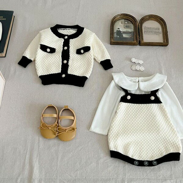 秋冬新作 乳幼児 女の赤ちゃん ニット コート サロペット Tシャツ 洋風 セット 子供服