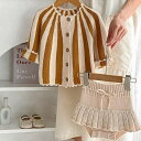 秋冬新作 乳幼児 女の子 洋風 しま模様 ニット コート+半ズボン 2点 セット 子供服