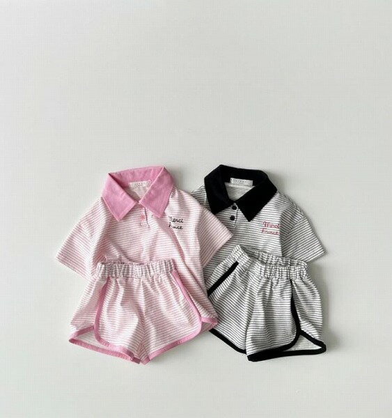 夏新作 韓国版 ins しま模様 半袖+半ズボン 2点 セット 薄い 夏服 男女兼用 子供服