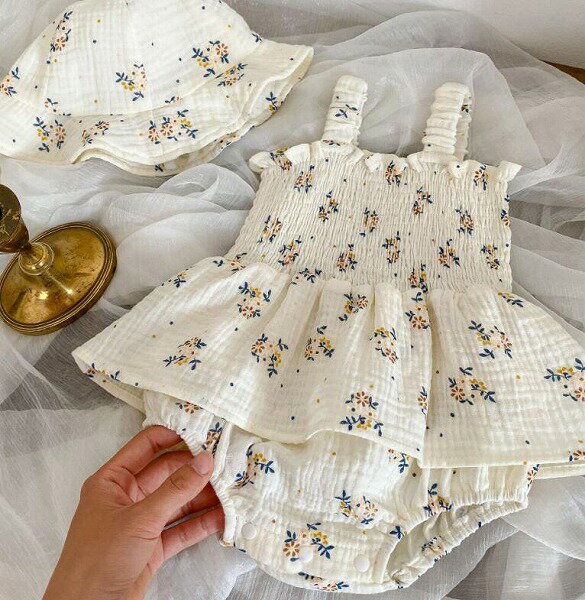 夏新作 連体服 夏服 赤ん坊 スカート 女の子 袖なし 帽子を送る ロンパース 子供服