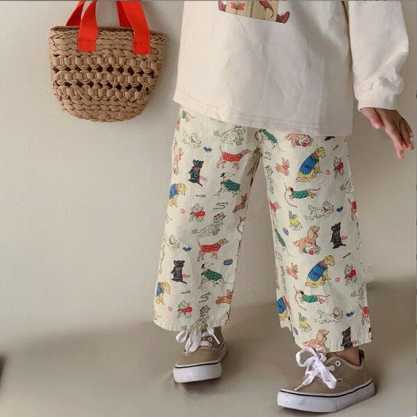 【春夏新作】韓国風子供服 ベビー服 キッズ 男女 漫画落書 きゆったり 九分 パンツ