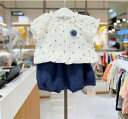 【春夏新作】韓国風子供服 ベビー服 キッズ 花柄がかわいいレーススーツ綿糸半袖半ズボンセット